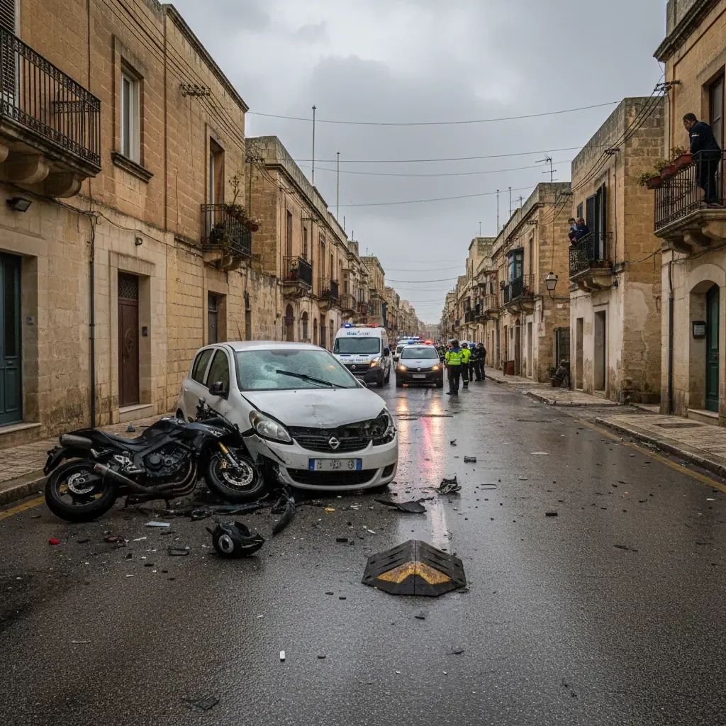Motorcycle accident scene on Malta street with emergency response in progress