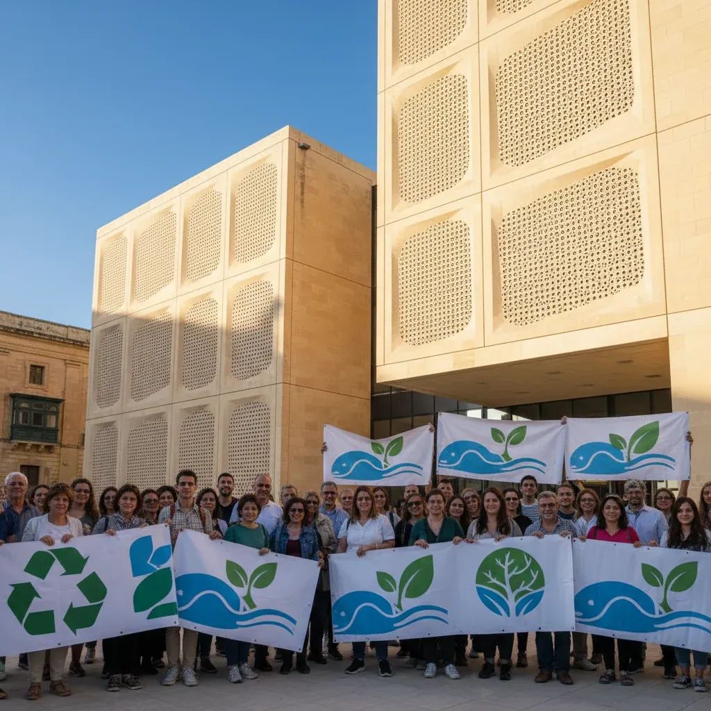 Citizens and campaign supporters gathered outside Malta parliament building during political coalition announcement