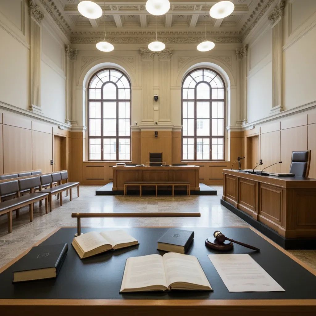 Malta Magistrates Court judicial chamber with legal documents and official setting