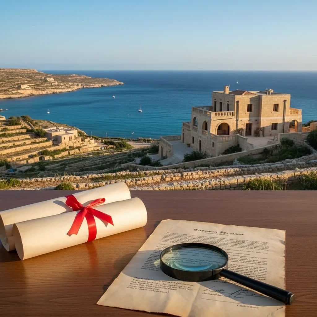 Gozo coastal villa with Mediterranean architecture in mountainous landscape setting