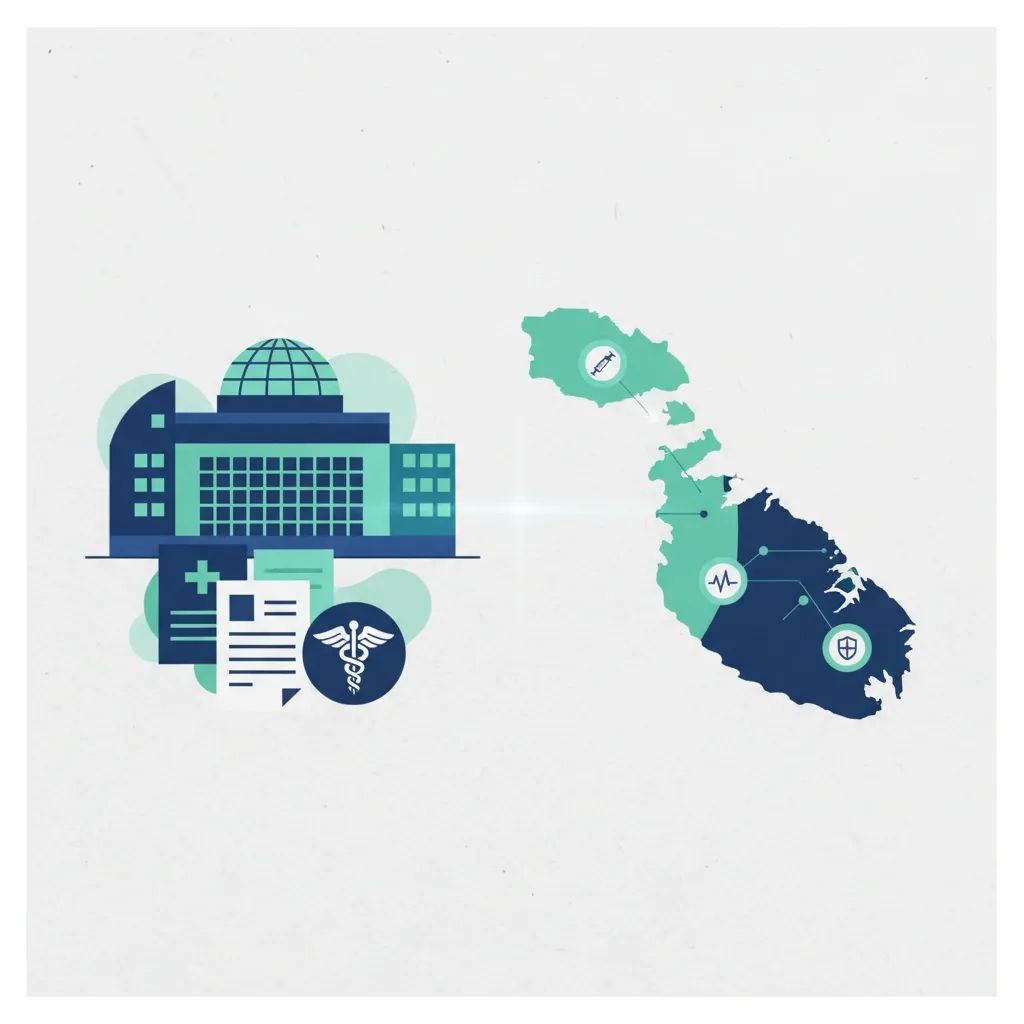 Illustration showing EU parliament building and Malta map representing abortion policy changes