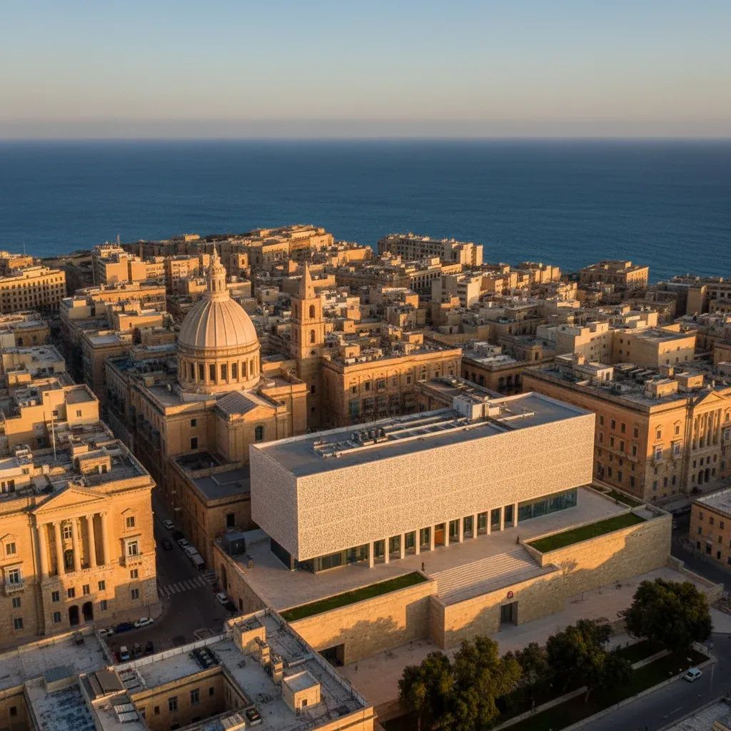 Aerial view of Malta's Parliament building in Valletta government district