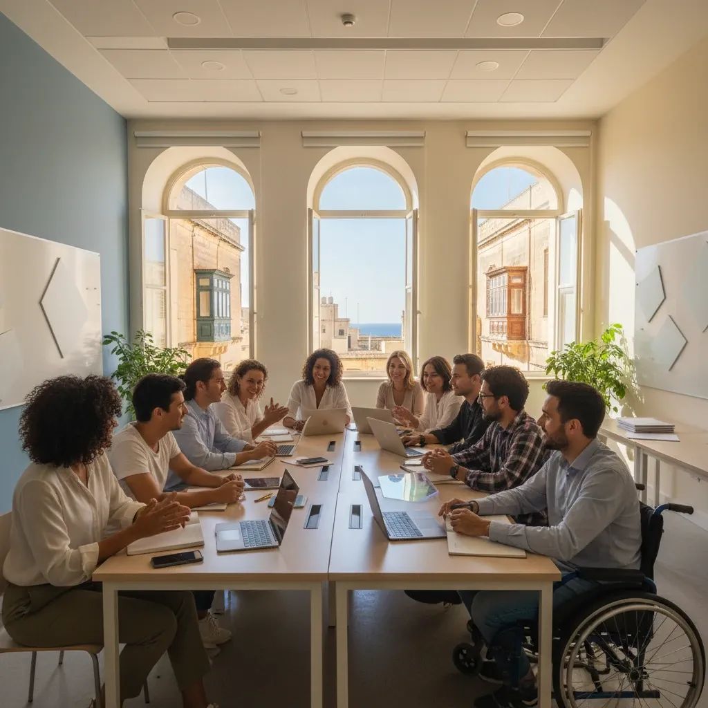 Educational classroom setting with diverse participants engaged in learning, representing rehabilitation and personal transformation programs