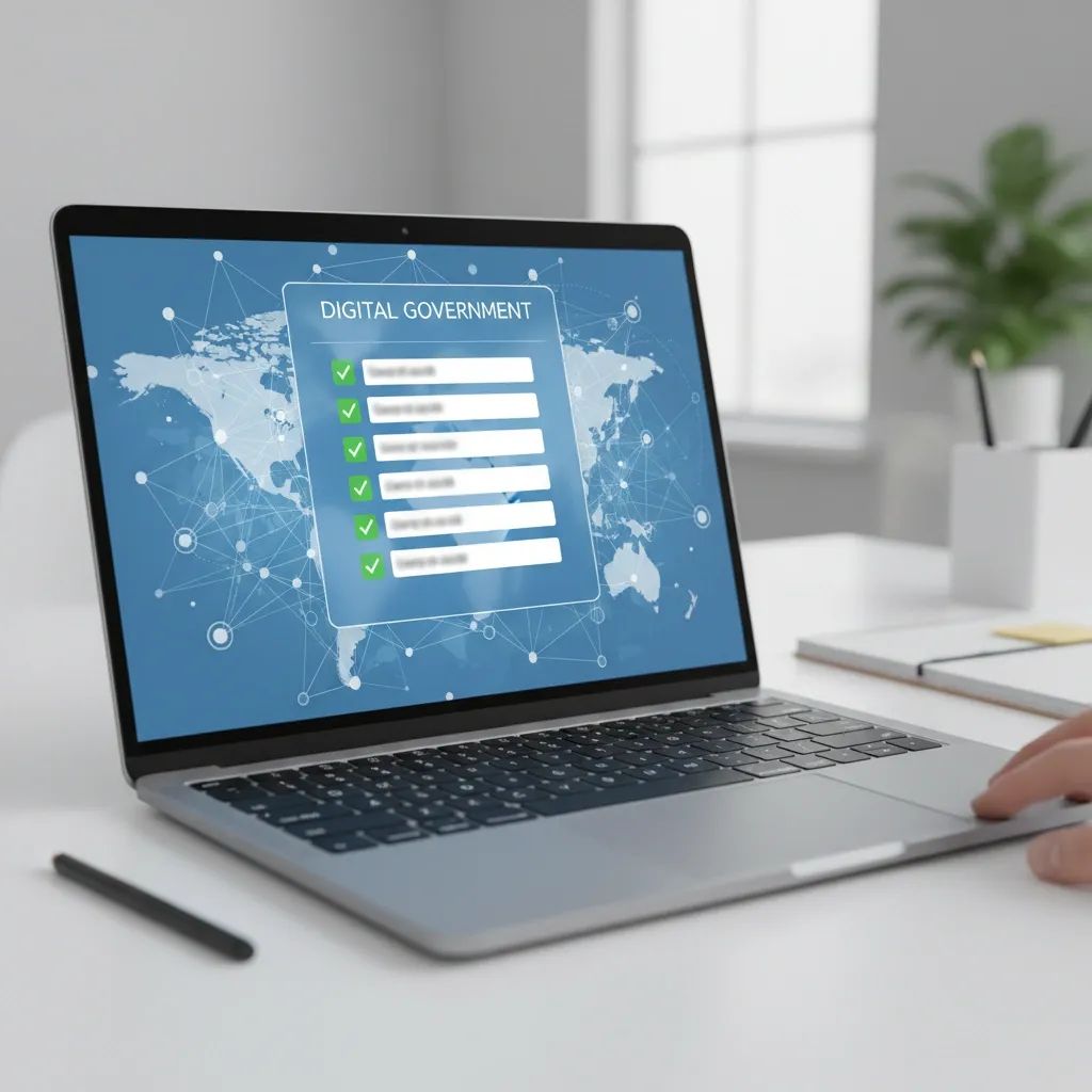 Digital government portal interface showing AI-powered form auto-fill and service integration