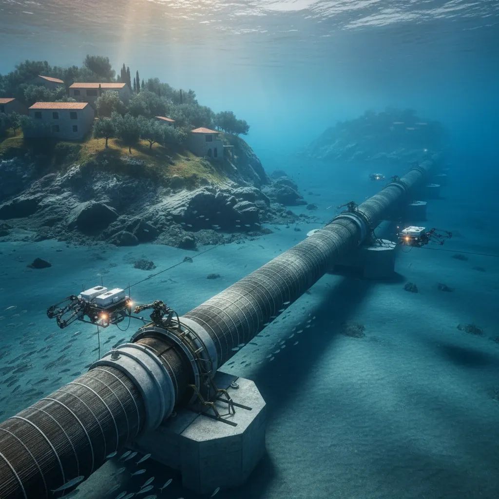 Underwater submarine power cable connecting Malta to Sicily in Mediterranean Sea