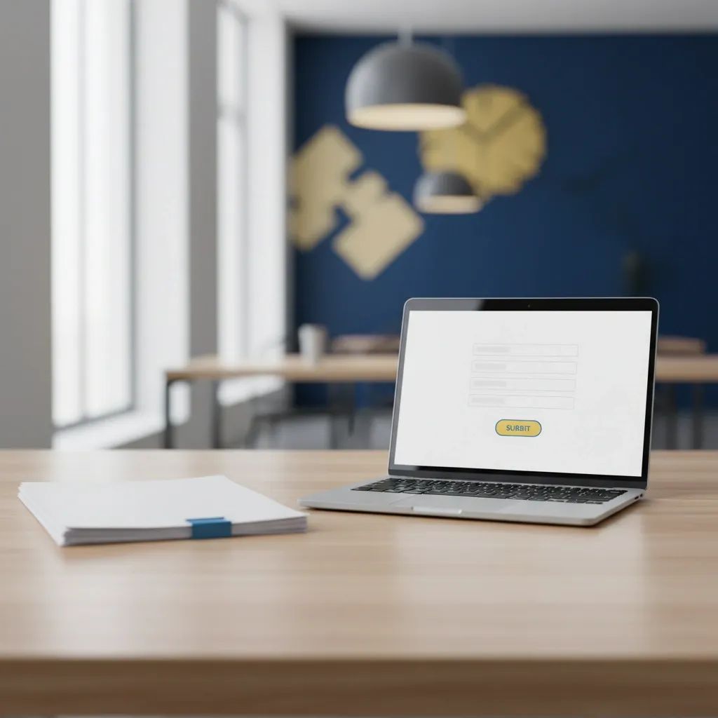 Laptop and small stack of papers on office desk illustrating EU paperwork cuts for Malta’s SMEs