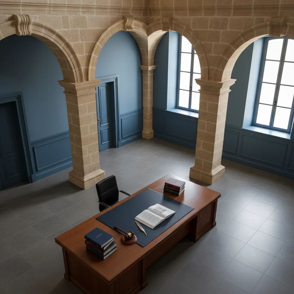 Magistrate's courtroom setting with legal gavel and judicial documents symbolizing Malta's new traffic fatality sentencing reforms