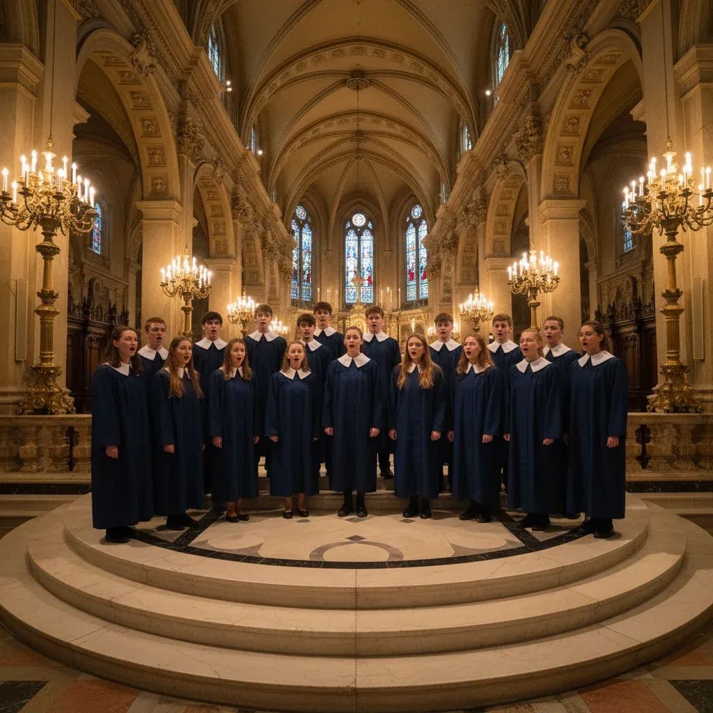 Reed's School Chapel Choir performing sacred music inside historic baroque church sanctuary