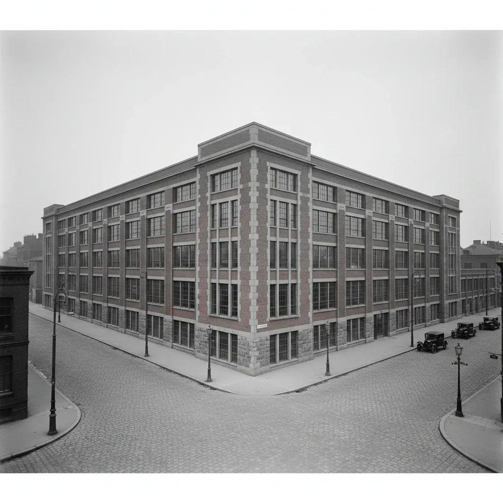 Historic Modernist industrial building facade showing early 20th-century factory architecture typical of Malta's interwar period
