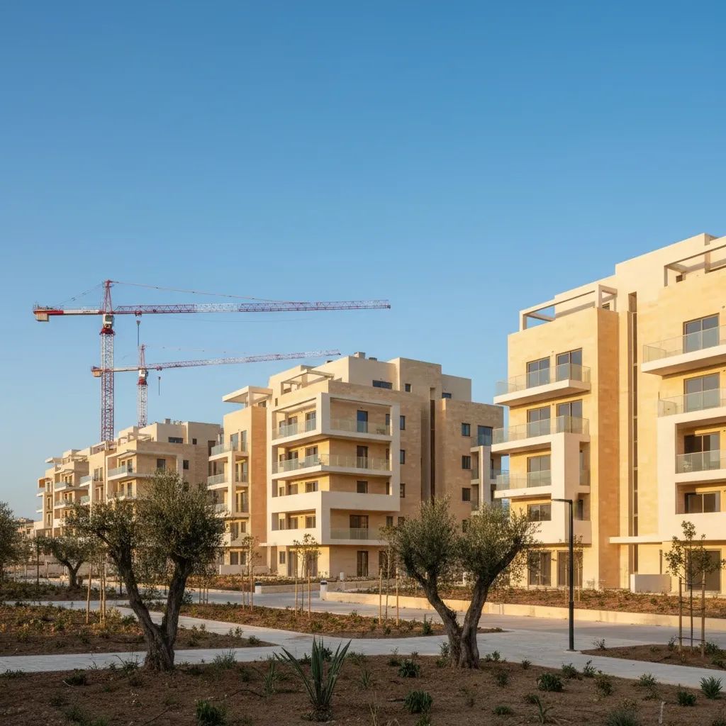 Modern Maltese apartment blocks with construction cranes highlighting Malta’s growing housing market