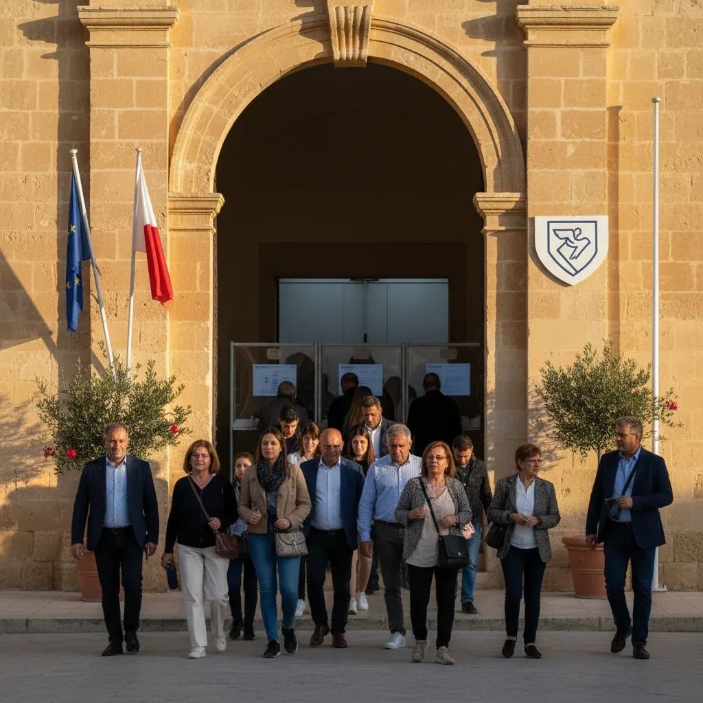 Maltese voters at polling station during election day voting process