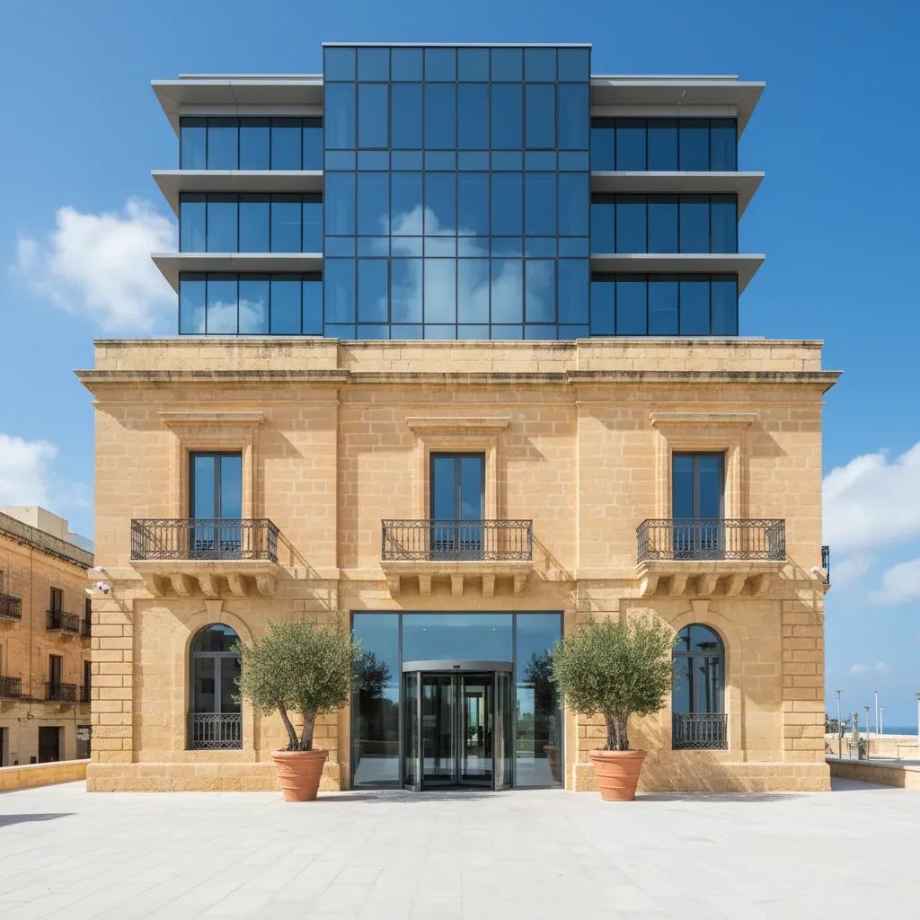 Modern government building facade representing Malta's civic infrastructure and public facilities