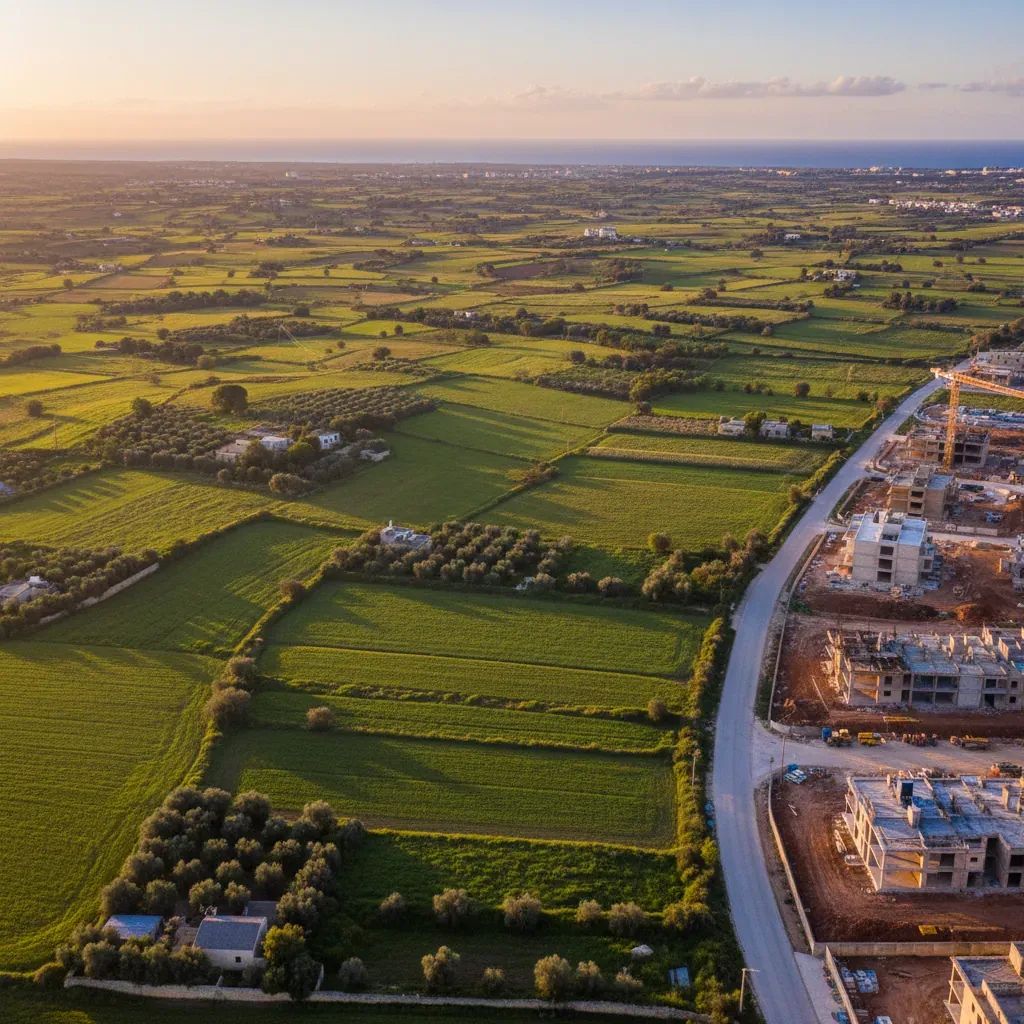 Aerial view of rural Maltese agricultural fields at Tad-Dib site in Mosta countryside