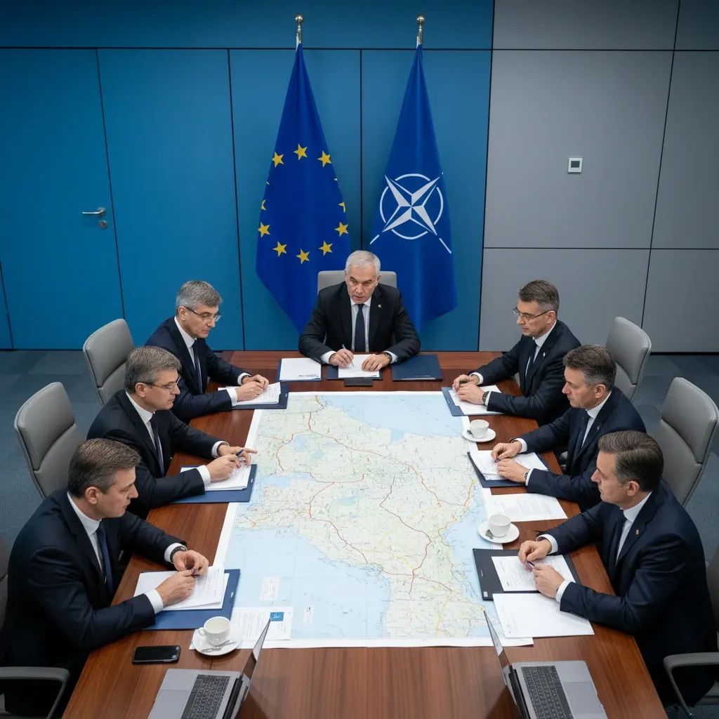 Government defense officials in strategic NATO meeting discussing European security budget