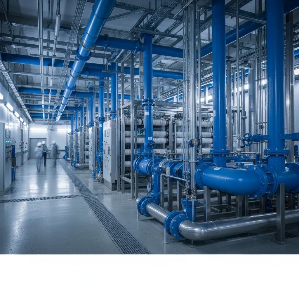 Industrial water treatment facility showing membrane bioreactor systems and filtration equipment