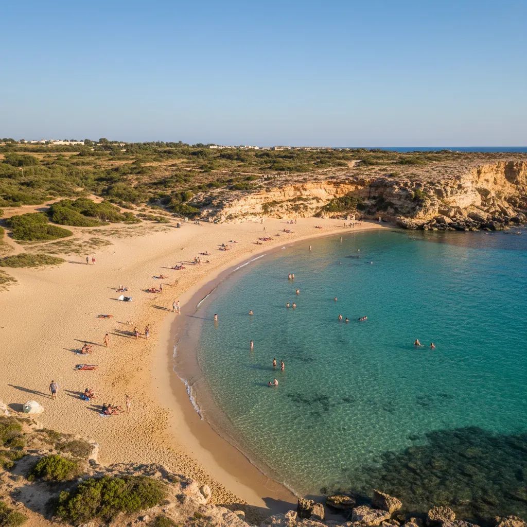 Peaceful daytime view of Golden Bay beach with turquoise waters and sandy shores in Malta
