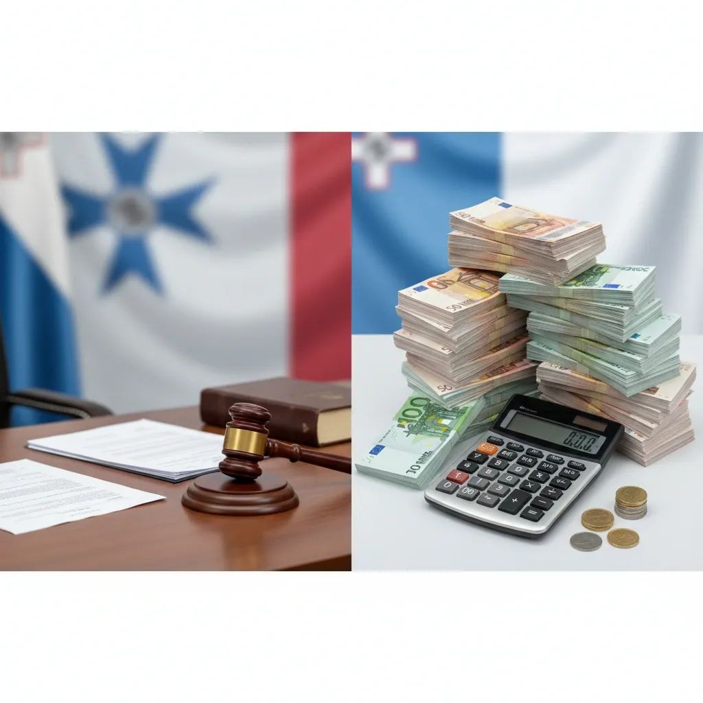 Split image contrasting justice system symbol with financial settlement representing tax law controversy