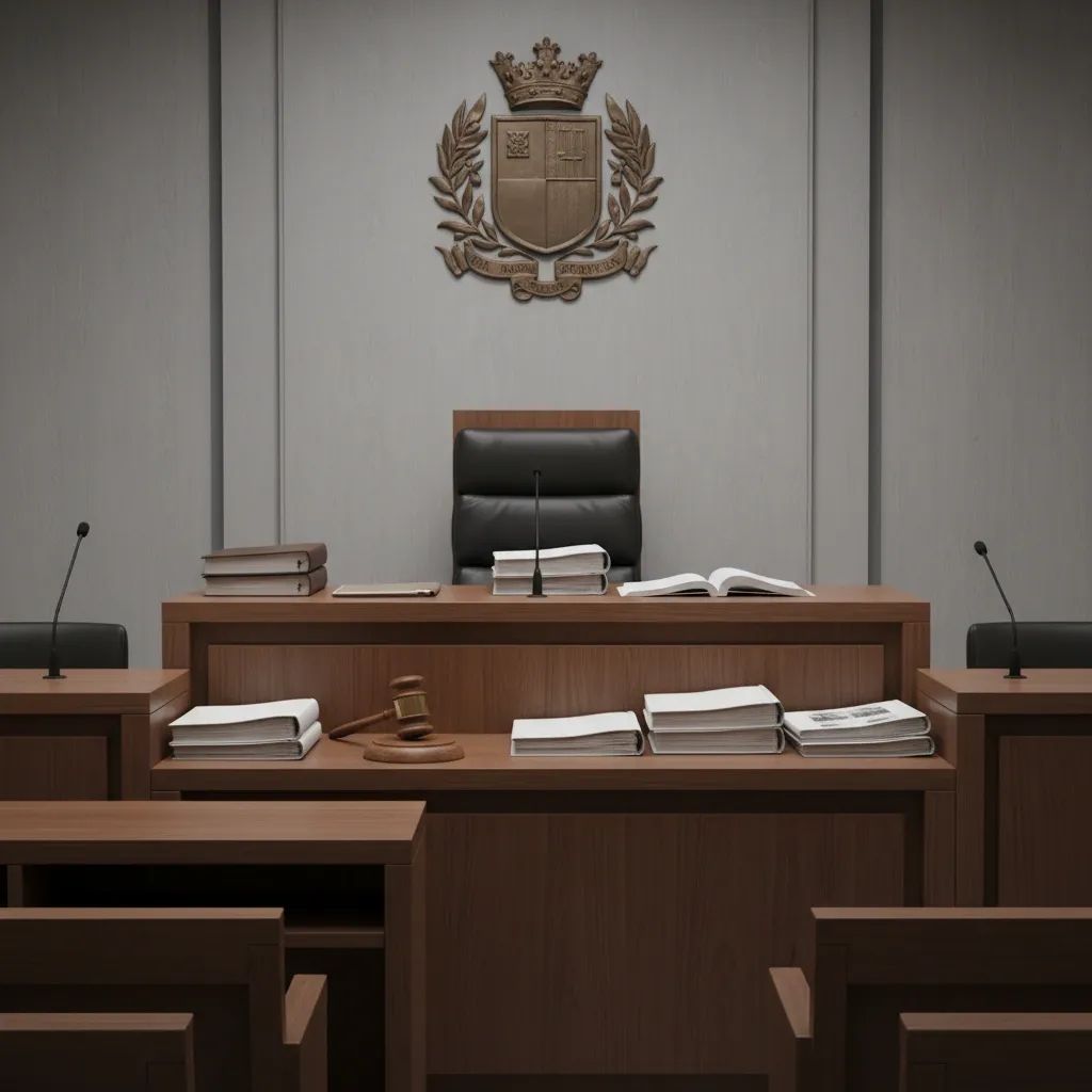 Malta courtroom interior showing judge's bench and legal proceedings setting