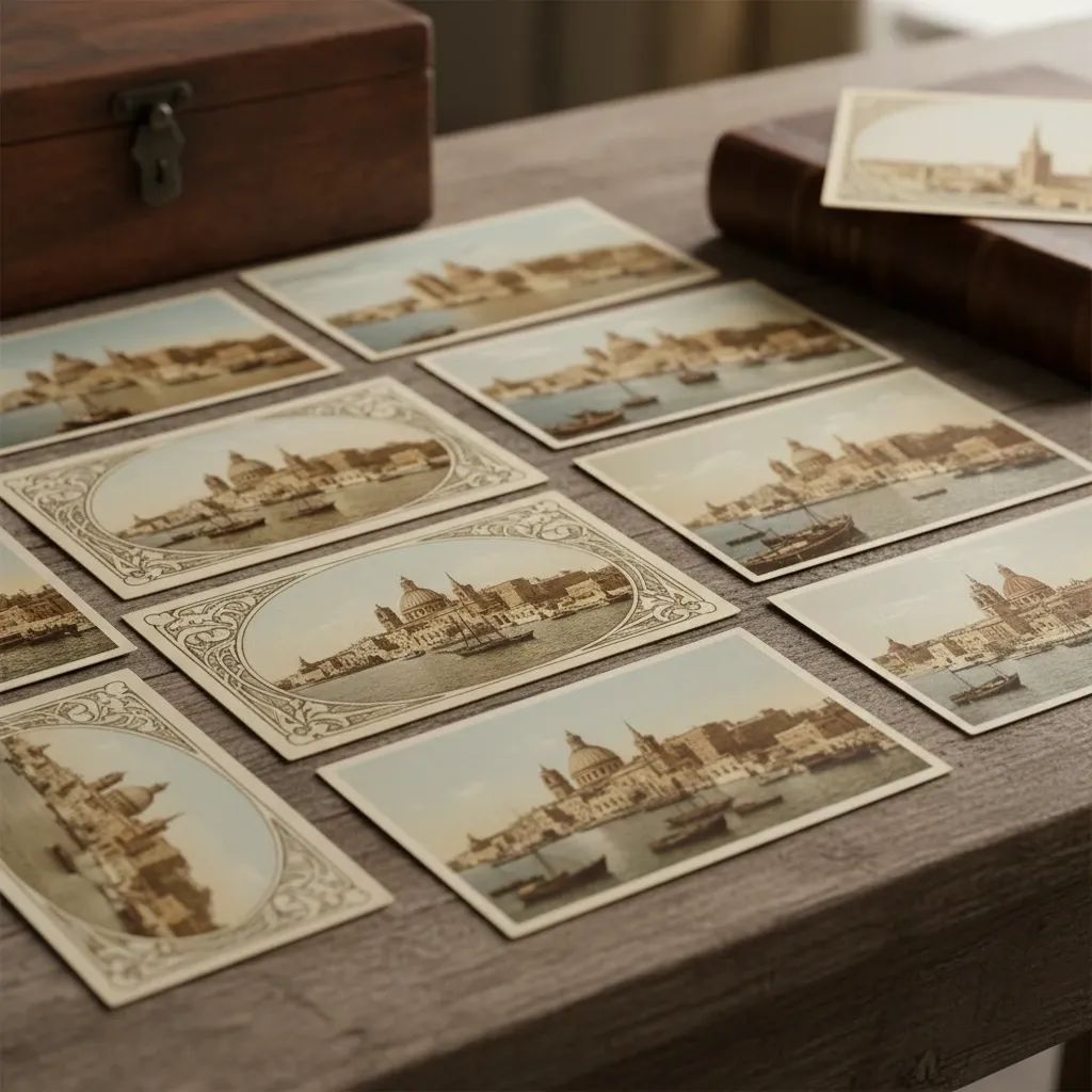 Vintage Malta postcards from early 1900s showing Valletta harbor and baroque architecture with Art Nouveau decorative borders