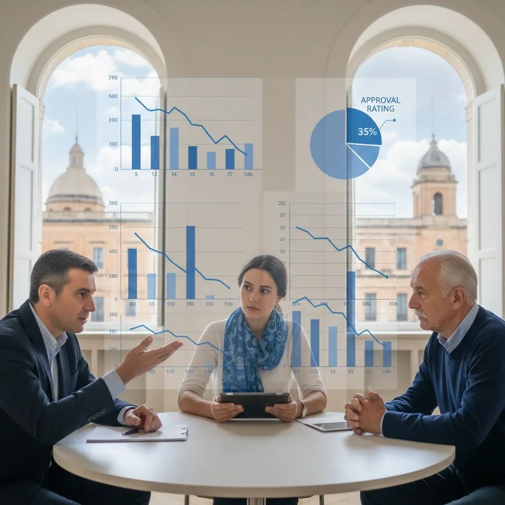 Political polling data and voter sentiment analysis showing downward trend in leadership approval ratings