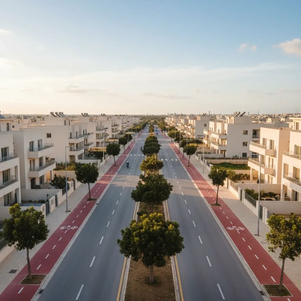 Suburban Maltese residential street in Ħal Far with buildings and roads representing transport safety concerns