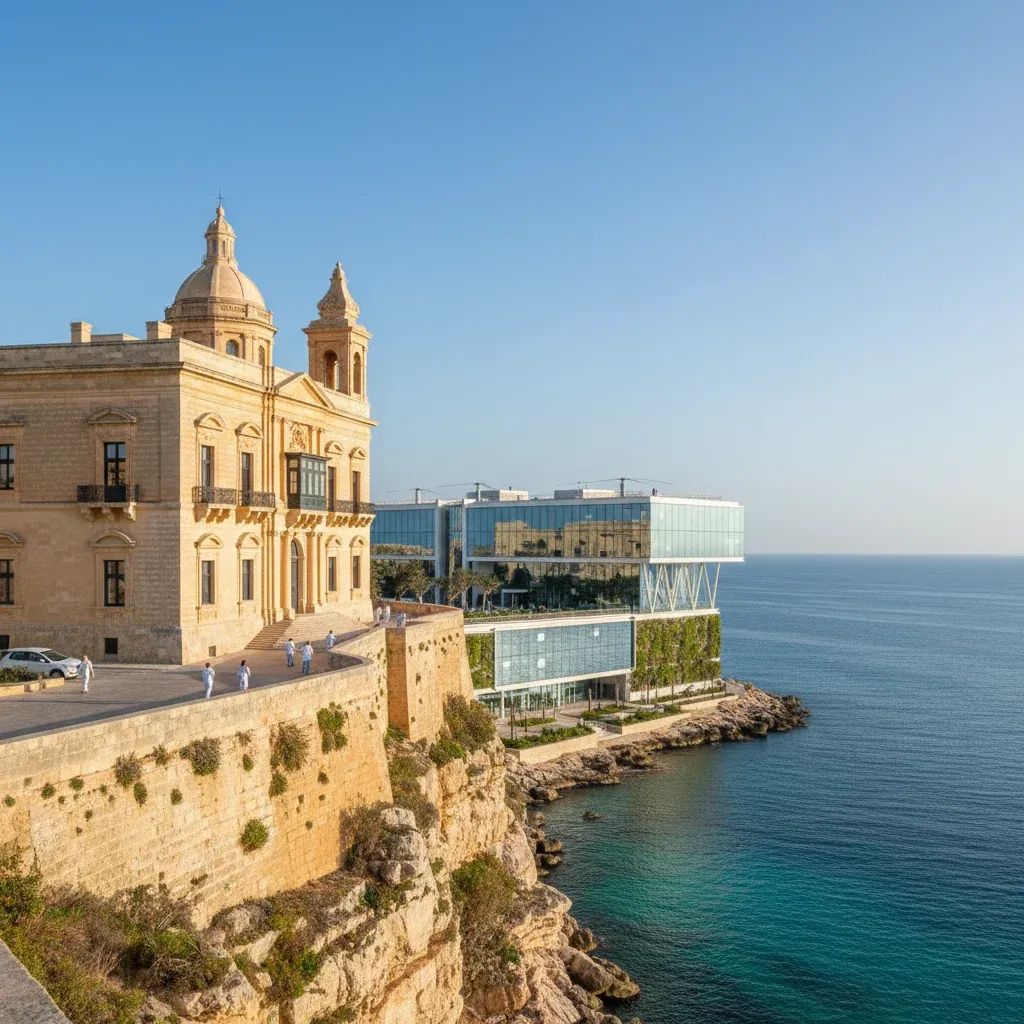 Selmun Palace clifftop setting in Mellieħa, Malta with views overlooking the Mediterranean, proposed healthcare facility location