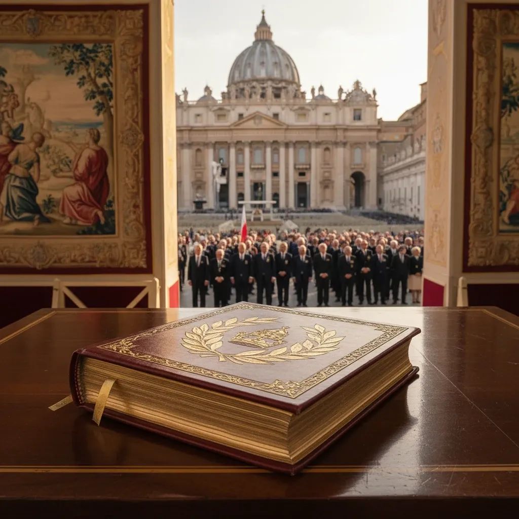The Malta Opus luxury book displayed at Vatican ceremony in St Peter's Square during papal presentation