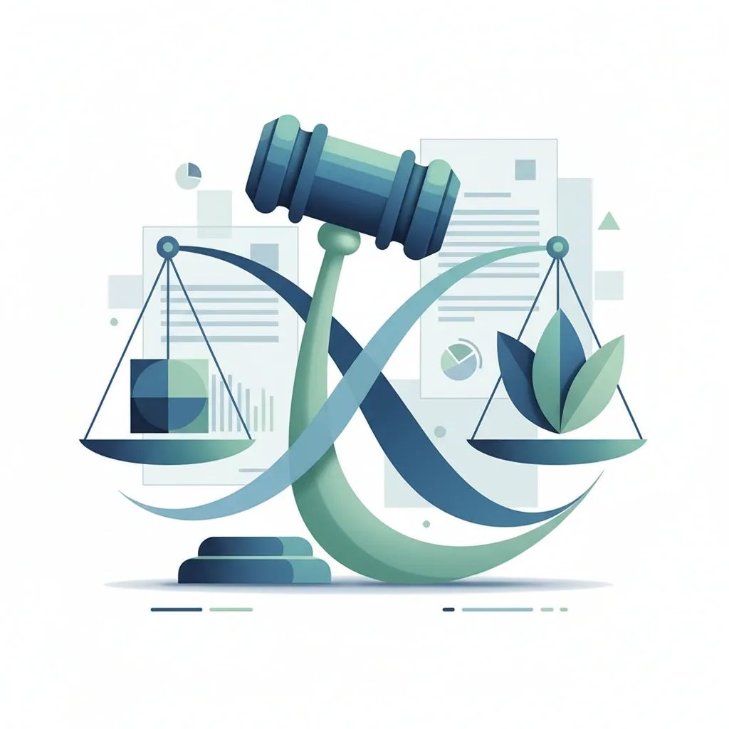 Illustration of scales of justice with gavel, representing balance between punishment and rehabilitation in sentencing