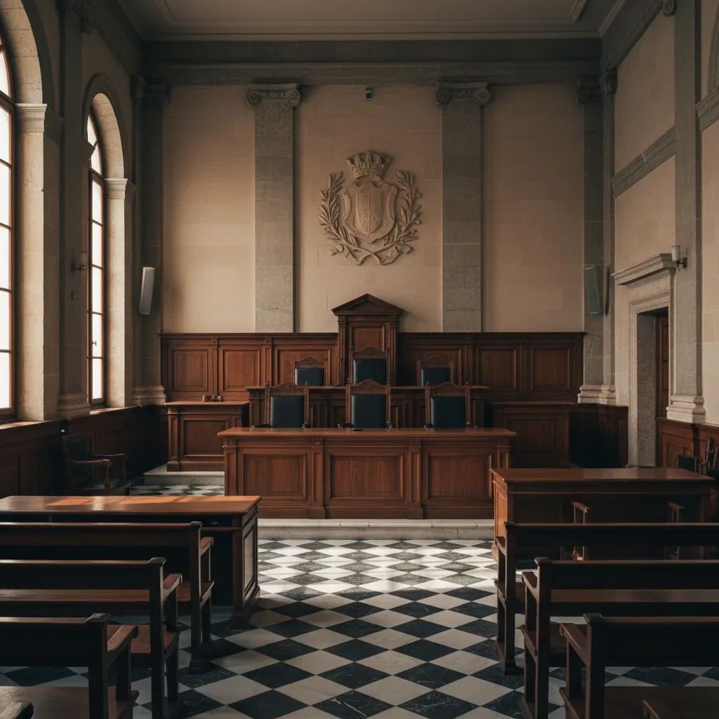 Empty judicial bench in Malta courthouse symbolizing leadership vacancy