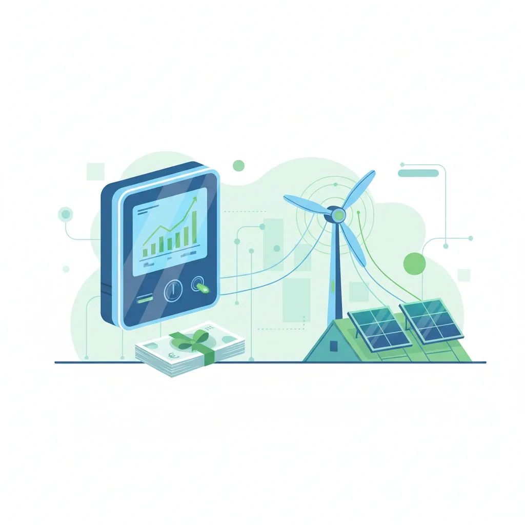 Modern electricity meter with grid infrastructure visualization representing Malta's energy policy changes