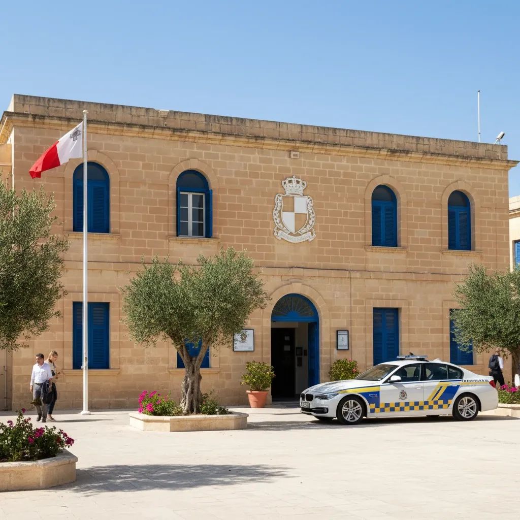 Malta Police station building exterior with Mediterranean architecture representing law enforcement services